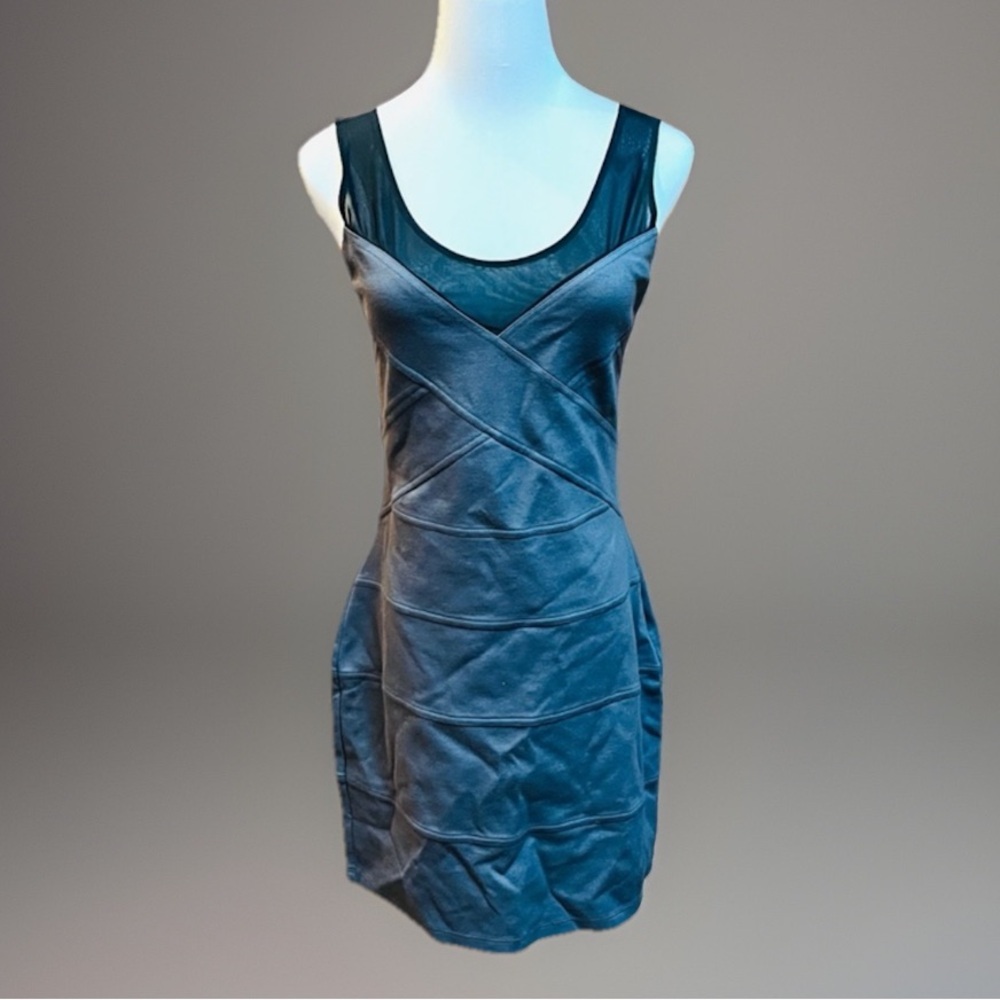 Express sz S Gray Black Mesh Trim Top Body Hug Stretch Party Event Dress